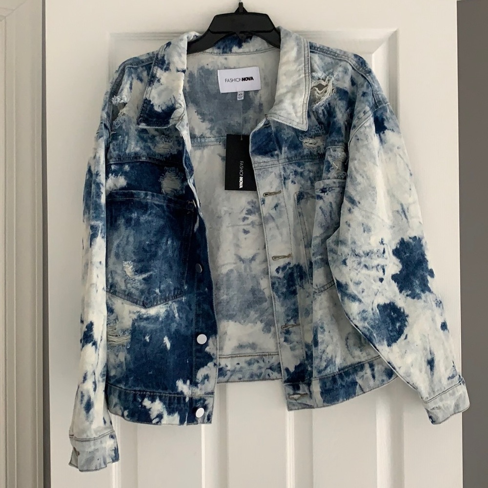 Tie Dye Distressed Denim Jacket